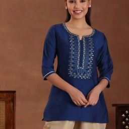 Libas Blue Embroidered Straight Short Kurti-image-67