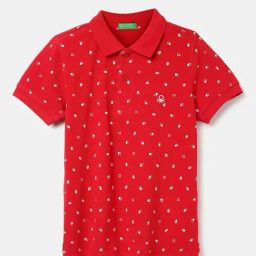 United Colors of Benetton Kids Red Cotton Printed Polo T-Shirt-picture-12