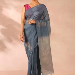 Taneira Grey Woven Saree With Unstitched Blouse-image-7