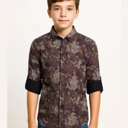 Charchit Boys Brown Floral Print Comfort Fit Shirt-image-85