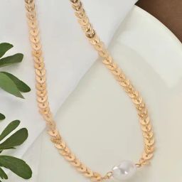 Toniq Golden White Single Pearl Choker Necklace-image-52
