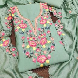 SHADOW & SAINING Embroidered Pure Silk Semi-Stitched Dress Material-image-69