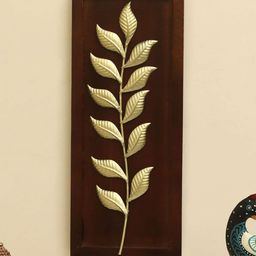 vedas Mystical India Brown & Gold-Toned W-Evan Leaf Wooden & Metal Wall Decor-7