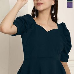 Metronaut Women Pack of 2 Puff Sleeve Peplum Top-image-44