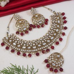 I Jewels Gold Plated Kundan Studded & Pearls Beaded Jewellery Set-picture-48