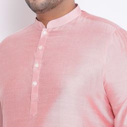 KISAH PLUS Men Peach-Coloured & White Solid Kurta with Churidar image 5