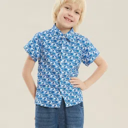 Kookie Kids Half Sleeves Printed Shirt - Blue-picture-45