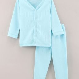 Kanvin Cotton Knit Full Sleeves Thermal Inner Wear Tee & Bottom - Blue-image-57