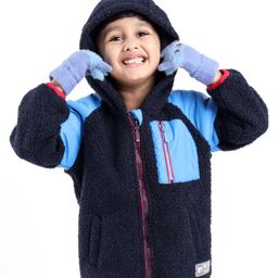 Babyhug Woven Full Sleeves Jacket with Hood Solid Colour - Navy Blue-picture-16