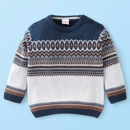 Babyhug Full Sleeves Intarsia Design Sweater - Grey & Navy Blue-image-23
