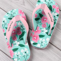 Pine Kids Flip Flops With Floral Print - Blue & Pink-image-56