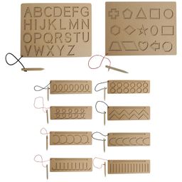 Wooden Tracing Boards Capital Alphabets Shapes Patterns writing Wooden Montessori Learning Skills Practice - Brown-16