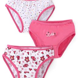 Babyhug 100% Cotton Knit Panties Floral Print Pack of 3 - Pink & White-image-68