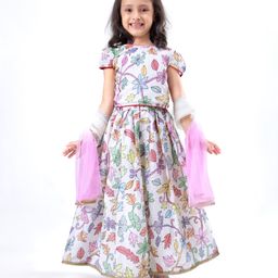 EARTHY TOUCH Woven Short Sleeves Choli Lehenga with Dupatta Floral Print - Pink-image-69