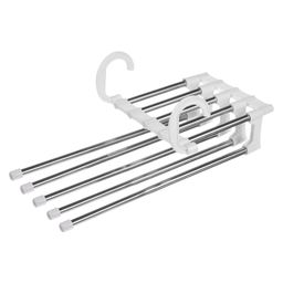Kuber Industries Magic Pants HangerStainless Steel 4 Layers Trousers HangerCloset Storage Organizer For JeansScarvesBeltsTowels,White,-10