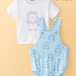 Babyoye 100% Cotton with Eco Jiva Finish Lion Printed Dungaree with Half Sleeves T-Shirt - Blue-image-12