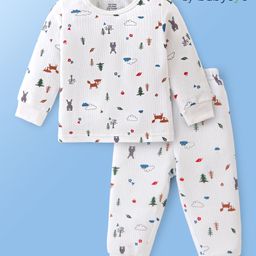 Babyoye Drop Needle Chest Animals Print Full Sleeves Thermal Inner Wear Set - White-image-100