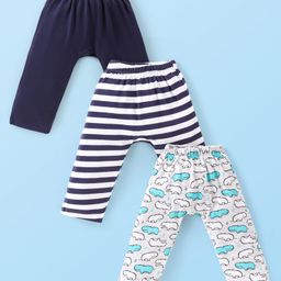 Babyhug  Cotton Knit Full Length Diaper Leggings with Stripes & Dino Print Pack of 3 - Multicolor-picture-16