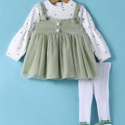 ToffyHouse Cotton Knit Full Sleeves Frock With Bow Print & Stockings - Mint Green & White-image-67