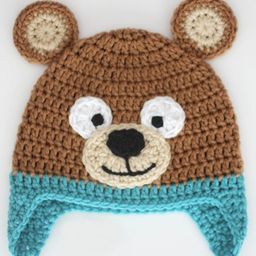 Love Crochet Art Bear Designed Crochet Bear Cap - Brown & Blue-image-63