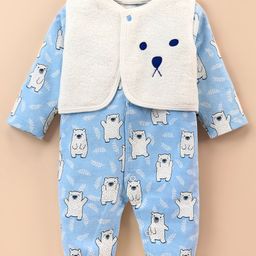Wonderchild Full Sleeves AnimalsPrinted Romper With Textured Jacket - Blue-image-27