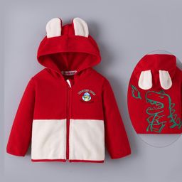 Kookie Kids Full Sleeves Dino Printed Hooded Sweat Jacket With Ear Applique - Red-image-25