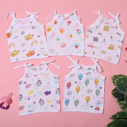 MumsLap 100% Organic Muslin Cotton Pack Of 5 Sleeveless Animals & Vehicles Printed Jhablas - White-17