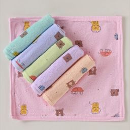 Simply Terry Knit Hand & Face Towels with Animal Print L 25 x B 25 cm Pack of 6 - Pink & Yellow-picture-27
