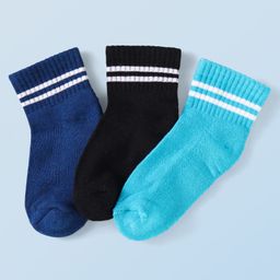 Honeyhap Premium Cotton Bamboo Spandex Knit Ankle Length Striped Socks with Bio Finish Pack of 3 - Navy Black Light Blue-image-92