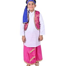 Itsmycostume Cotton Blend Full Sleeves Lace Embellished & Ethnic Foil Printed Punjabi Folk Dance Costume Set - Pink & Blue-image-83
