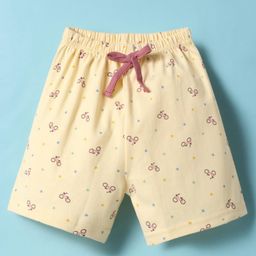 Pink Rabbit Single Jersey Knit Knee Length Shorts With Cycle Print - Yellow-image-76