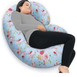 Coozly C Shaped Pregnancy Pillow | Maternity Pillow|100% Cotton Removable Covers - BlueFlora-9