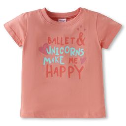 Tango Single Jersey Knit Half Sleeves T-Shirt with Unicorn Makes Me Happy Text Print - Coral-image-66