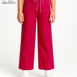 Arias Cotton Woven Full Length Solid Color Trouser with Belt - Red-image-89