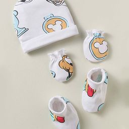Babyoye Disney Interlock Knit Cap Mittens & Booties Set with Mickey Mouse Graphics White - Diameter 10 cm-picture-2