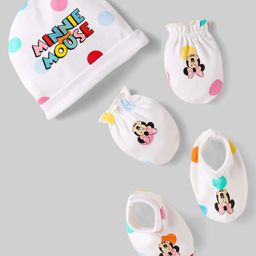 Babyhug Disney Interlock Knit Caps Mittens & Booties Set With Minnie Mouse Family Print White - Diameter 15.5 cm-image-8