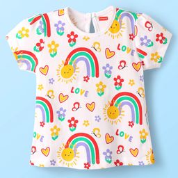 Babyhug 100% Cotton Knit Half Sleeves T-Shirt with Rainbow Print - White-image-84