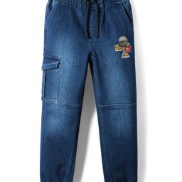 Pine Kids Cotton Elastane Woven Full Length Washed Jeans With Patch Detailing - Blue-image-60