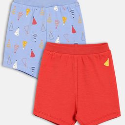 MINI KLUB Cotton Woven Pack Of 2 Party Caps Printed & Patch Detailed Shorts - Blue & Red-image-88