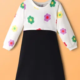 Hola Bonita Knit Full Sleeves Dress With T-shirt & Floral Print - Black-picture-38