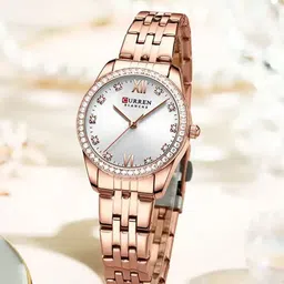 Curren Women Brass Round Dial & Stainless Steel Straps Analogue Watch CR-9086-RG-W-image-89