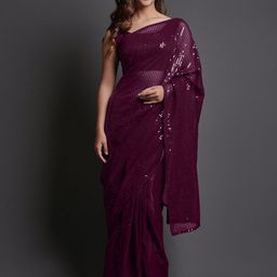Sangria Georgette Embellished Party Wear Saree with Matching Blouse-30