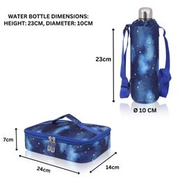 Echo Boomers Space Theme Printed Large Insulated Lunch Bag with Mesh Compartment & Water Bottle Combo - Dark Blue image 5