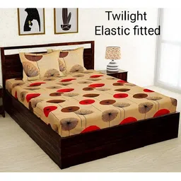 Laying Style Red & Mustard Floral Cotton 350 TC Fitted Queen Bedsheet With 2 Pillow Covers-image-91