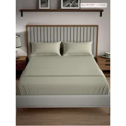 MULBERRY LIVING Serenity Solid King Size 250TC Bedsheet with 2 Pillow Covers - Green-picture-0