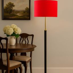 Devansh Red & Black Cylinder Wooden Floor Lamp-picture-11