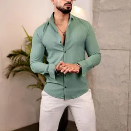 VORTEX Men Original Slim Fit Textured Spread Collar Casual Shirt-picture-28