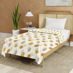 URBAN SPACE White & Mustard Floral Printed Malmal Cotton 90 GSM AC Room Single Bed Dohar-7
