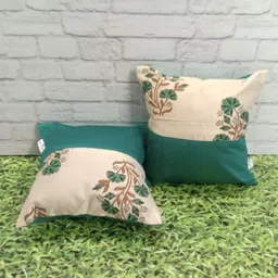 Pink Parrot Green & Beige 2 Pieces Floral Printed Square Cushion Covers-image-45