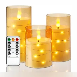 LTETTES Gold-Toned 3 Pieces Pillar LED Candle-15